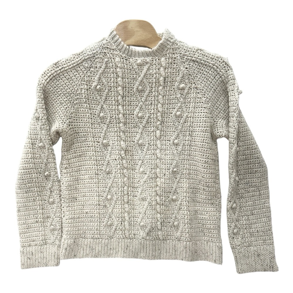Handmade Knit Sweater 42 chest Oatmeal Chunky Cable Knit Fisherman Vtg 90s 80s